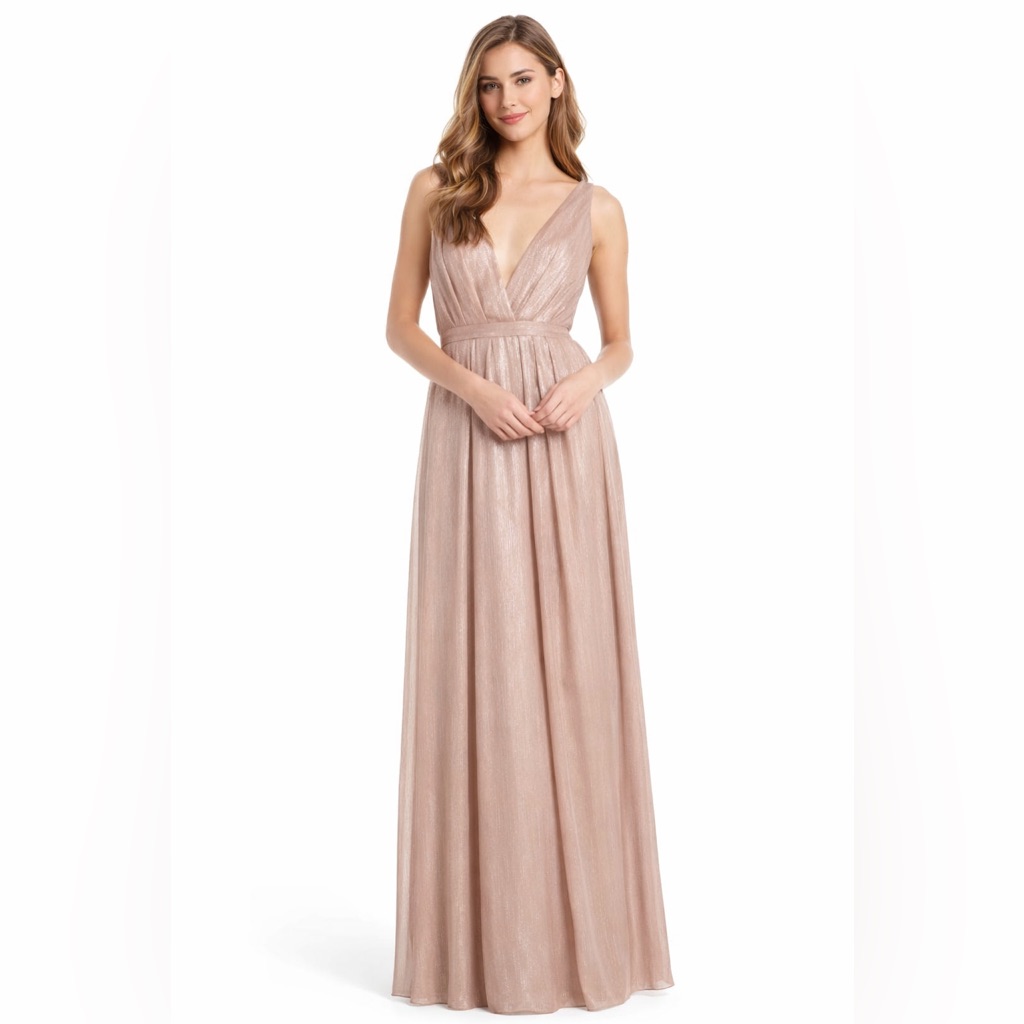 Monique Lhuillier Blush Shimmer Maxi Dress Size 2 Bridesmaid Formal